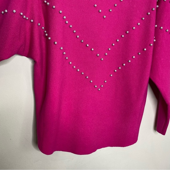 ✨NWT Sioni Vila Milano Hot Pink Bead Embellished Sweater Top Large Barbiecore - Picture 5 of 9